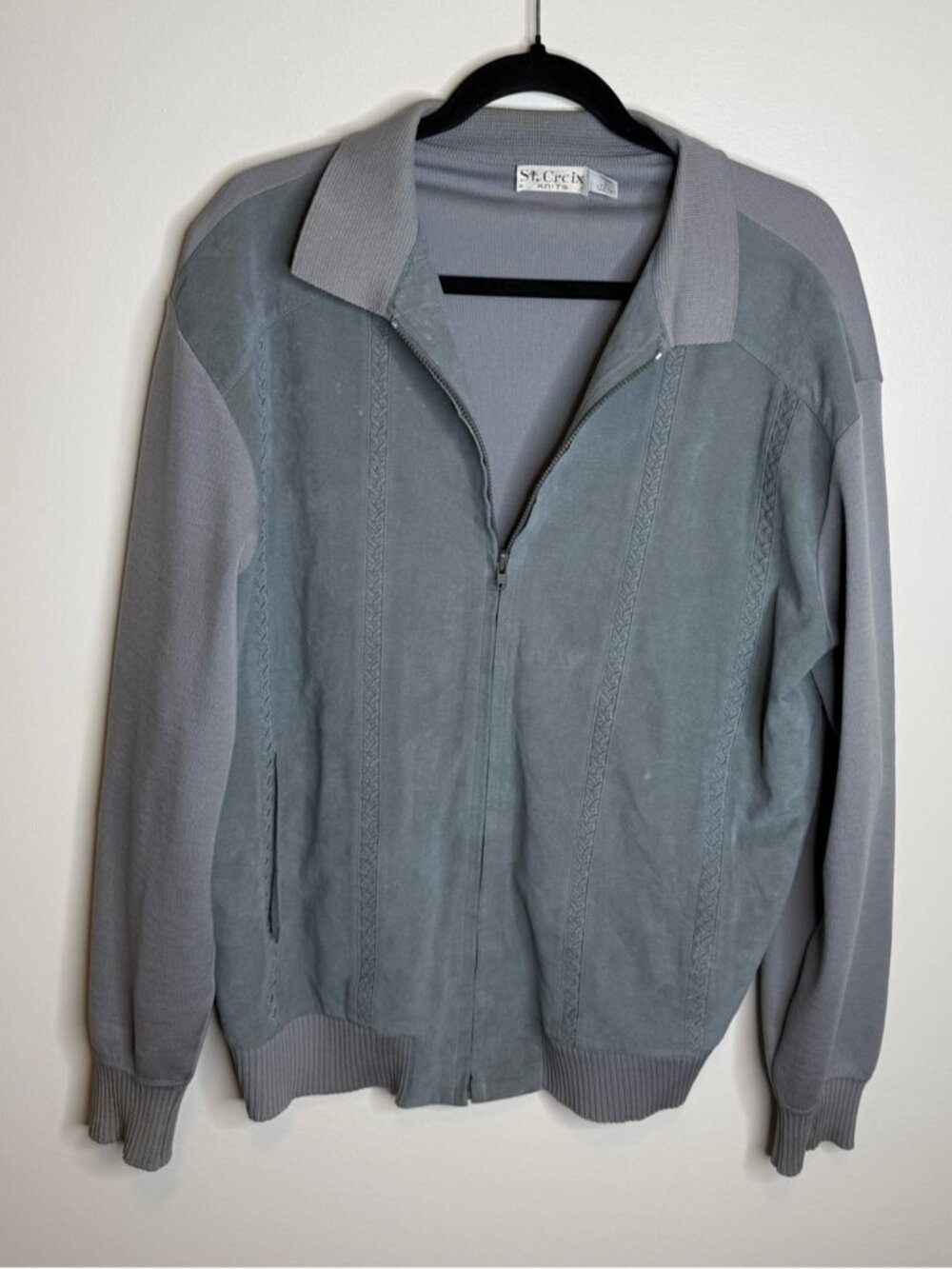 Vintage st croix Gray Suede & Knit Bomber Jacket size large